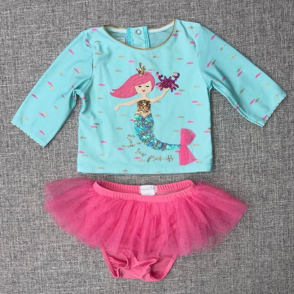 Mudpie with Atlantis Baby tags mermaid swim set 12-18m overall VGUC